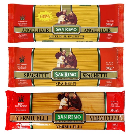 SAN REMO DRY PASTA 500GM (SPAGHETTI / VERMICELLI / ANGEL HAIR) Shopee
