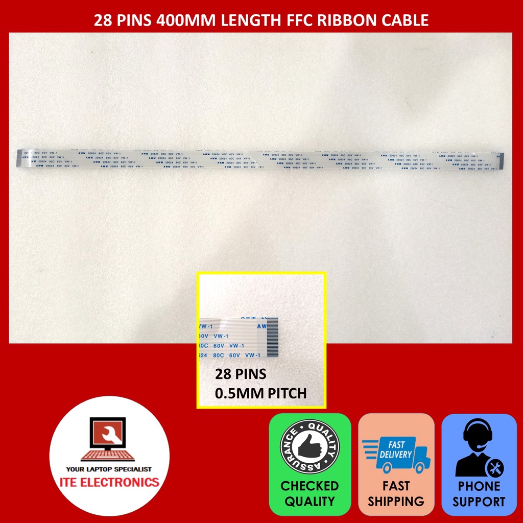NEW 28 PINS 0.5MM PITCH 400MM LENGTH FFC FLAT RIBBON CABLE | Shopee ...