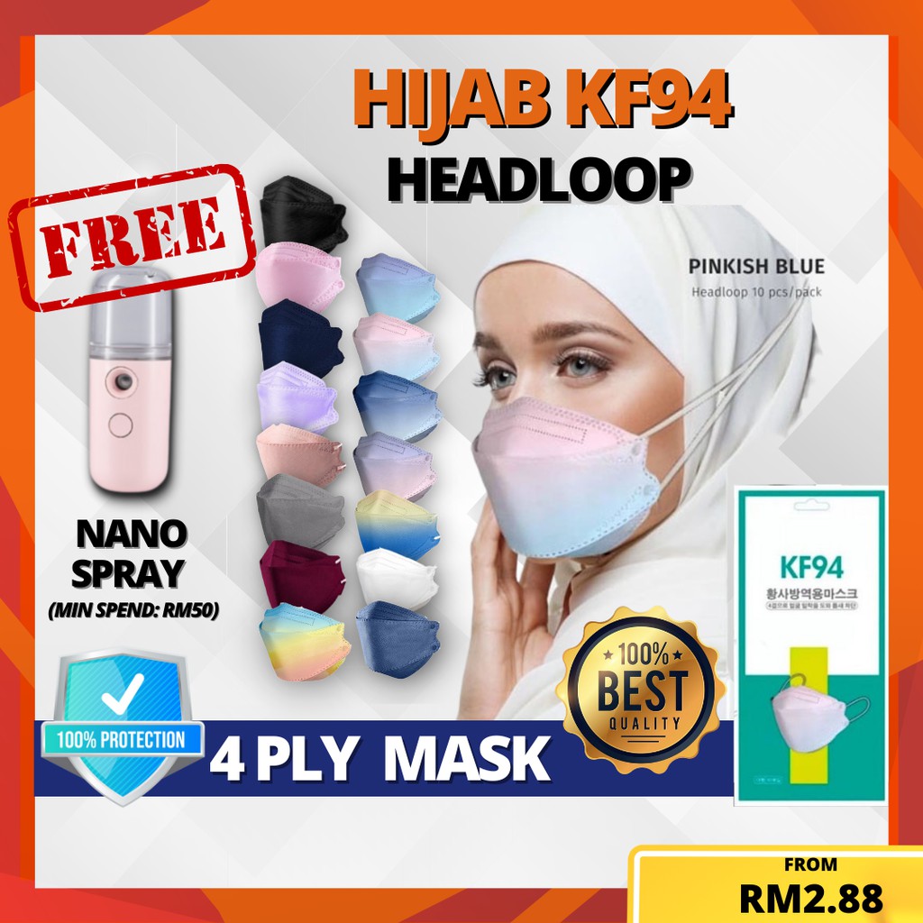 Ready Stock KF94 Headloop HIJAB Mask PALING MURAH FaceMask KF94 4 ...