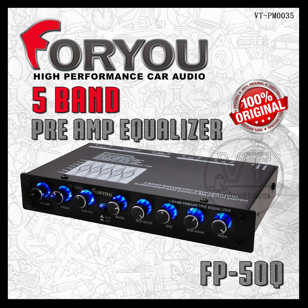 FORYOU Car Audio PreAmp 5Band Parametric Pre Amplifier With