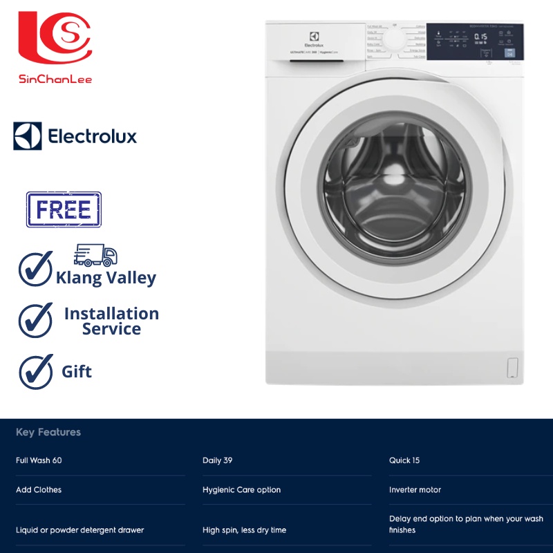 Electrolux 7.5kg UltimateCare 300 front load washer with HygienicCare