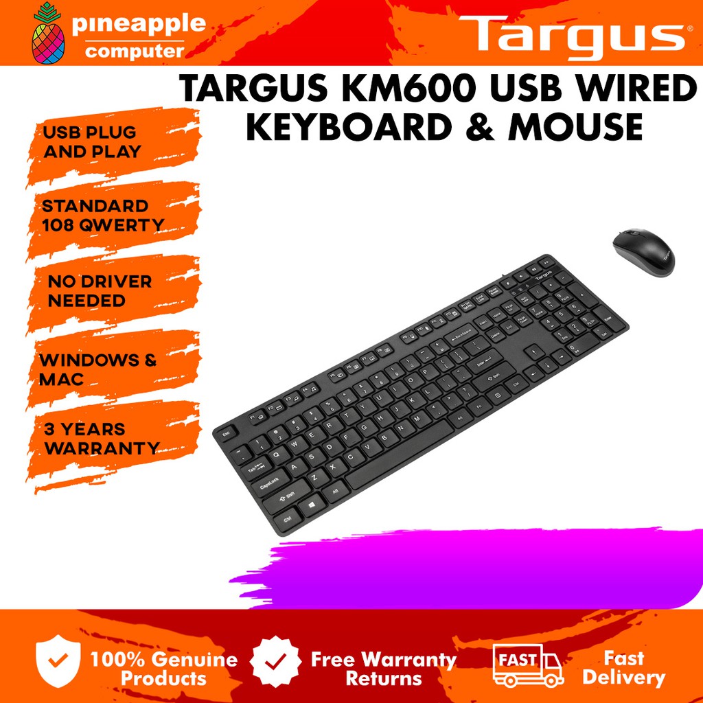Targus KM600 Corporate USB Wired Keyboard and Mouse Desktop Combo Set ...
