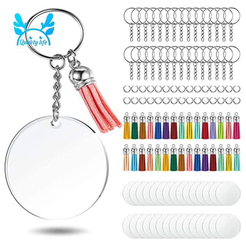 Acrylic Keychain Blank Set, Transparent Round Acrylic Blank Bulk (5