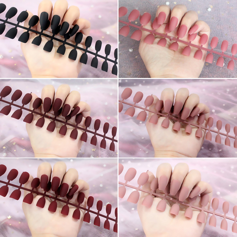 Matte Long Flat-head Fake Nails,Kuku Palsu,Manicure Pedicure,Nail Art,Nail Tools,Beauty,24