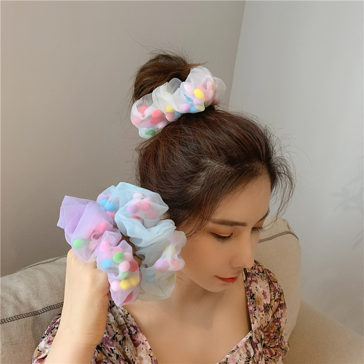 Rainbow ball lace Hair rope Korean sweet temperament hair accessories ...