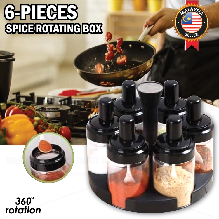 6-Pieces Spices Seasoning Bottles Jars with Spoon Rotation Base/Botol ...