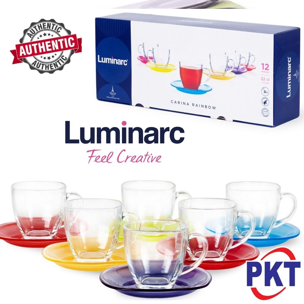 12PC LUMINARC CARINA RAINBOW CUP & SAUCER / CAWAN PIRING LUMINARC / SET