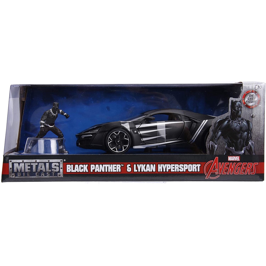 JADA MARVEL AVENGERS BLACK PANTHER & LYKAN HYPERSPORT DIECAST MODEL 1/ ...