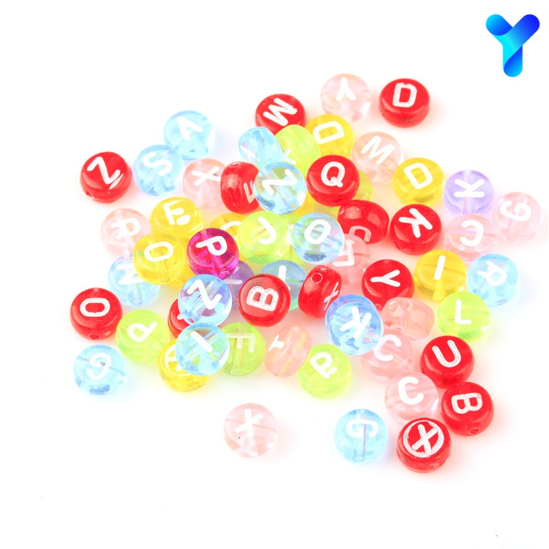 YAP 50pcs Mini Acrylic Mixed ABC Alphabet Letter Coin Round Flat Spacer ...