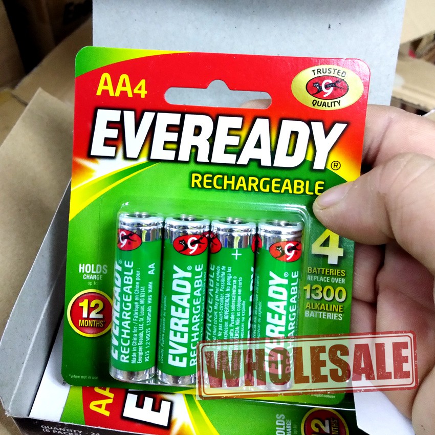 [100 Original] Eveready 4Pcs/pk AA NiMH 1300mAh rechargeable batteries Charge up to 650 Times