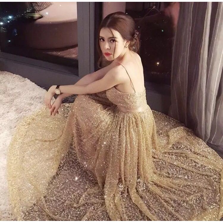 Po glitter gold wedding bridesmaid dress gown | Shopee Malaysia
