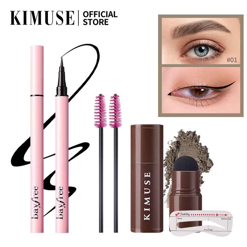 KIMUSE Eye Makeup Set One Step Eyebrow Stamp Shaping Kit + Liquid Eyeliner Pen