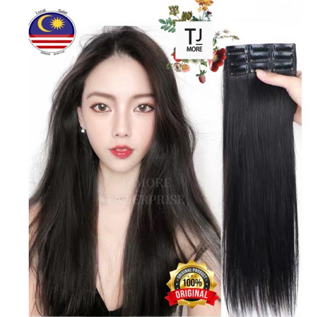 Hair Extension Real Human Hair 100% Rambut Sambung Diy clip Salon ...