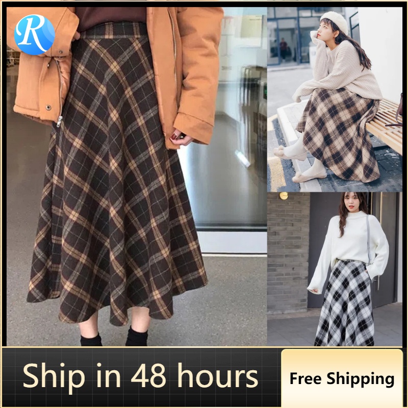 Checkered long shop skirt malaysia