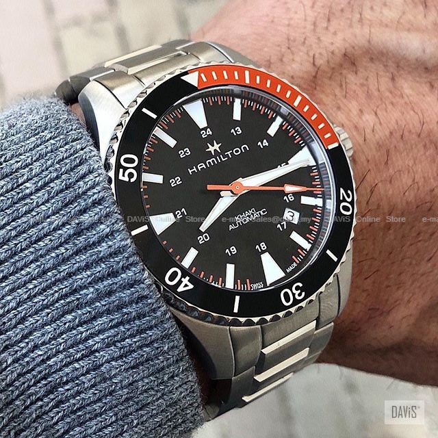 HAMILTON H82305131 Men s Watch Khaki Navy Scuba Automatic 40mm SS Bracelet Black Original