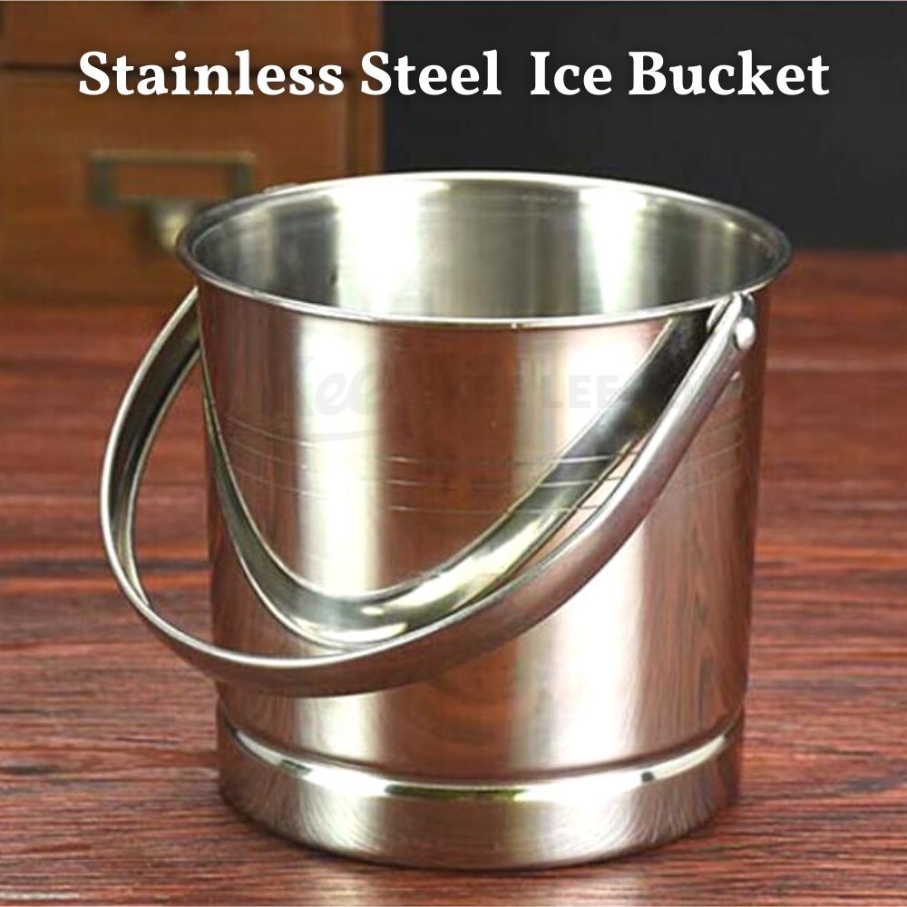 【READY STOCK】Stainless Steel Ice Bucket With Handle Ice Cube Container ...