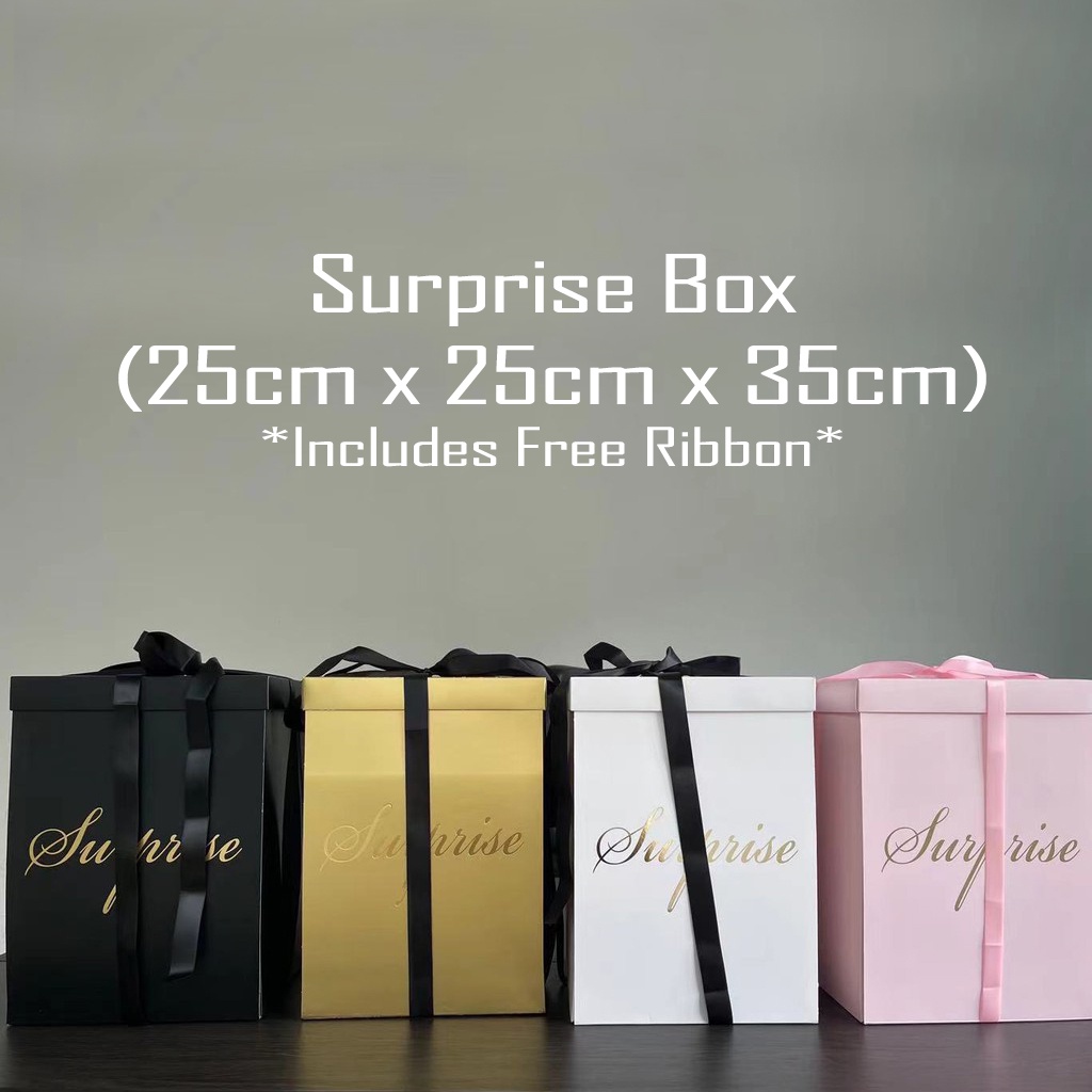 Surprise Box (25cm x 25cm x 35cm) | White / Black / Pink | With Ribbon ...