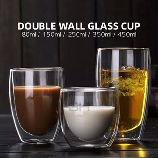 80ML Double Clear Tea Cup With Wood Tray Heat-resistant Small Glass Cups  Coffee Cups For