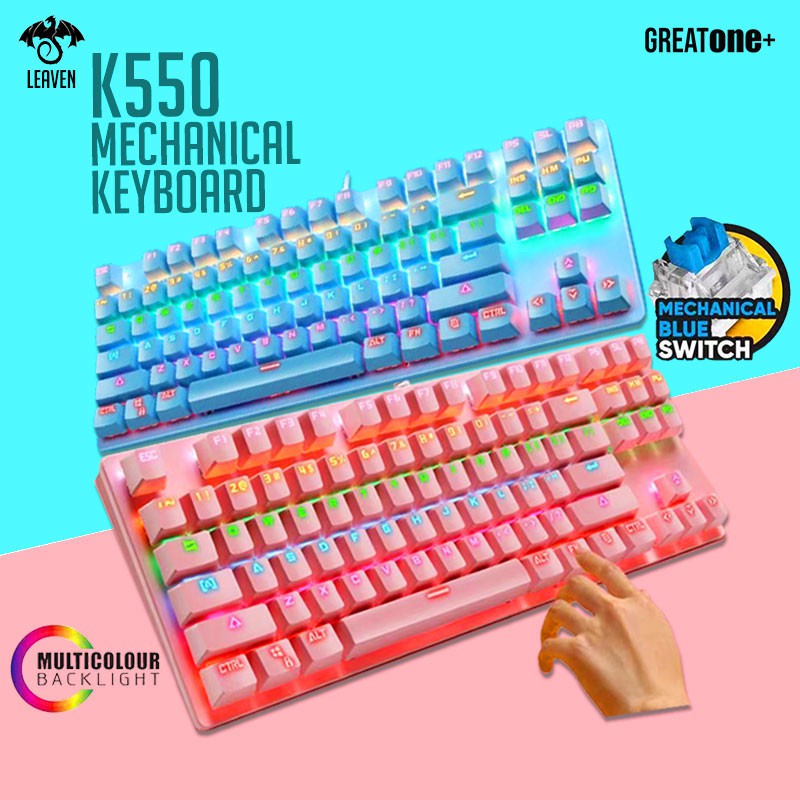 LEAVEN K550 RGB 87 KEY TRUE Blue Switch Mechanical Gaming Keyboard ...