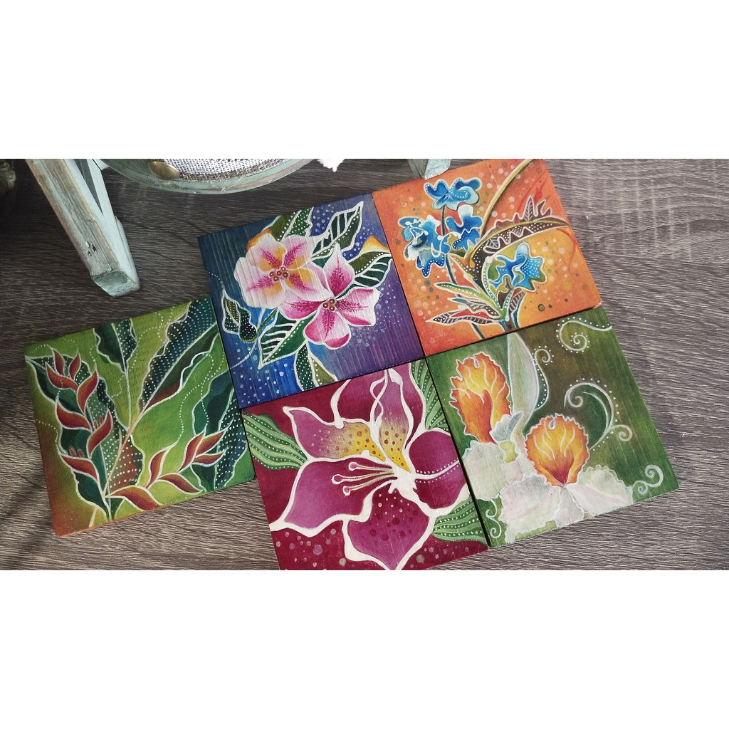 Handpainted Batik Wooden Coasters Shopee Malaysia