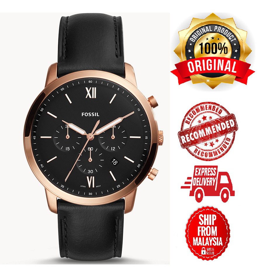 Fossil FS5381 Neutra Chronograph Black Leather | Shopee Malaysia