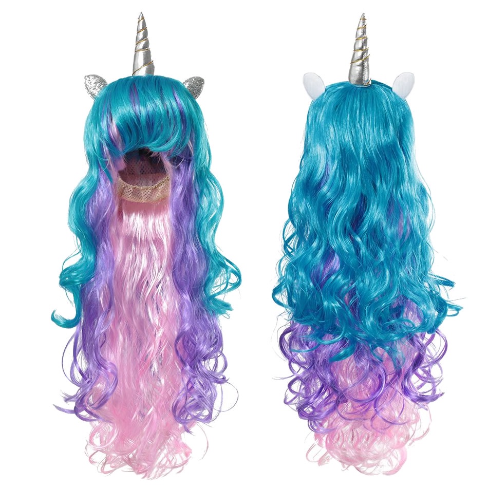 Girls Unicorn Cosplay Hairband Kids Dress UP Wigs Princess Fancy