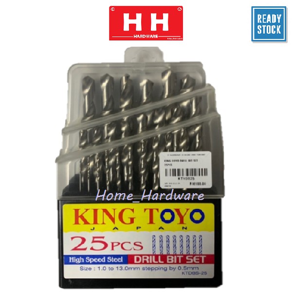 25PCS HSS DRILL BITS STEEL / MATA TEBUK BESI SET KING TOYO JAPAN ( 1.0 TO 13.0MM STEPPING BY 0