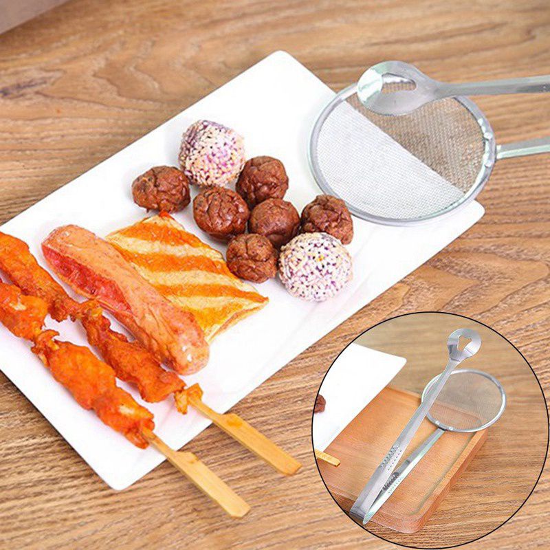 Kitchen Stainless Steel Food Clip Snack Fryer Strainer BBQ Tongs Mesh ...