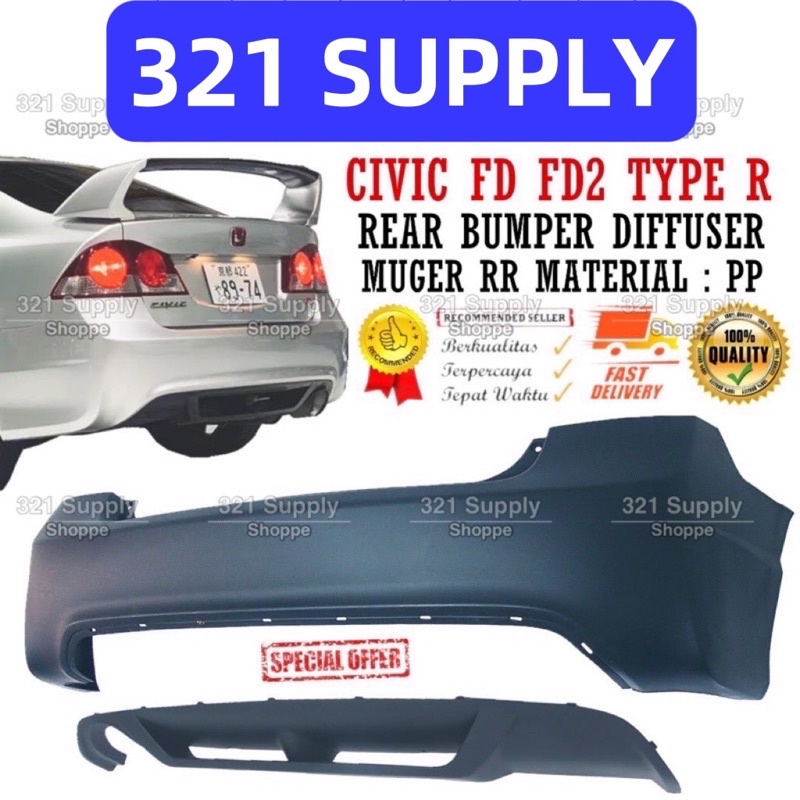 HONDA CIVIC FD / FD2 TYPE R REAR BUMPER PP + DIFFUSER OPEN BUKA OPEN