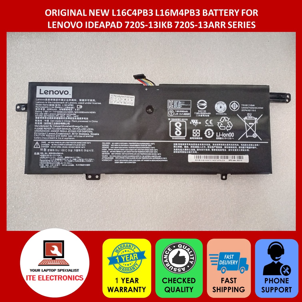 Batteria Sostitutiva L16C4PB2 L16L4PB2 L16M4PB2 15.2V 55Wh Per Lenovo Ideapad 720s-13IKB, 720s-14IKB, 720s-15IKB, V720-14 Serie