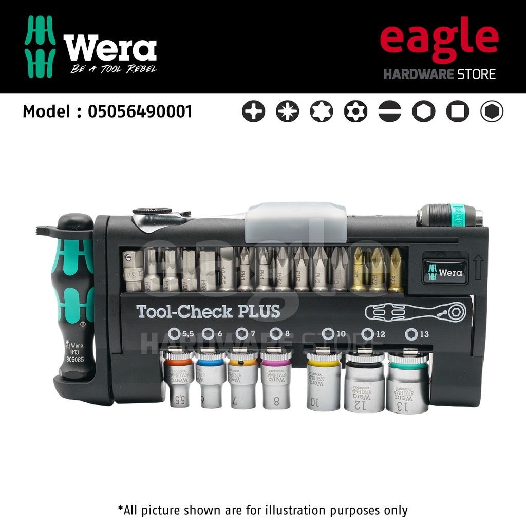 Wera 056490 Tool-Check Plus Bit Ratchet Set – Metric, Stainless Steel, Magnetic