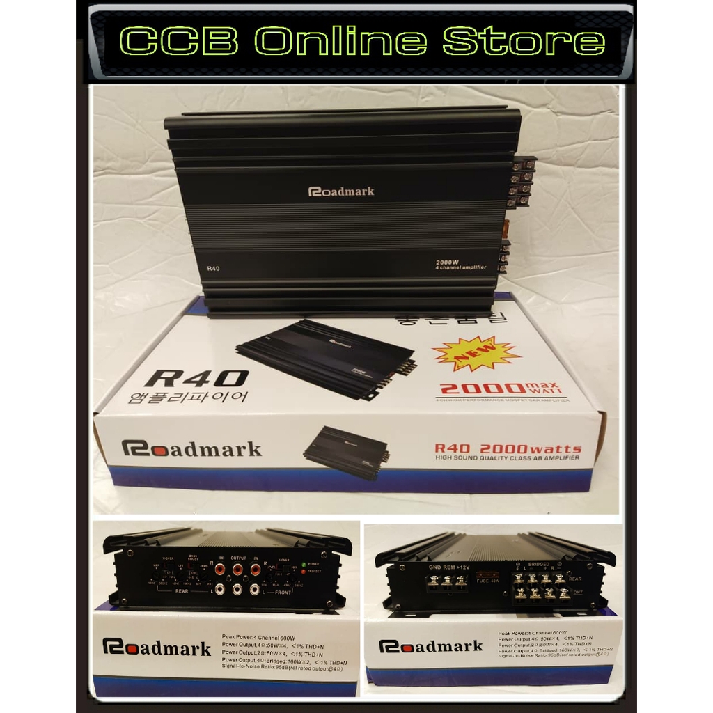 ROADMARK R40 4-CHANNEL CLASS AB HIGH PERFORMANCE MOSFET CAR AMPLIFIER ...