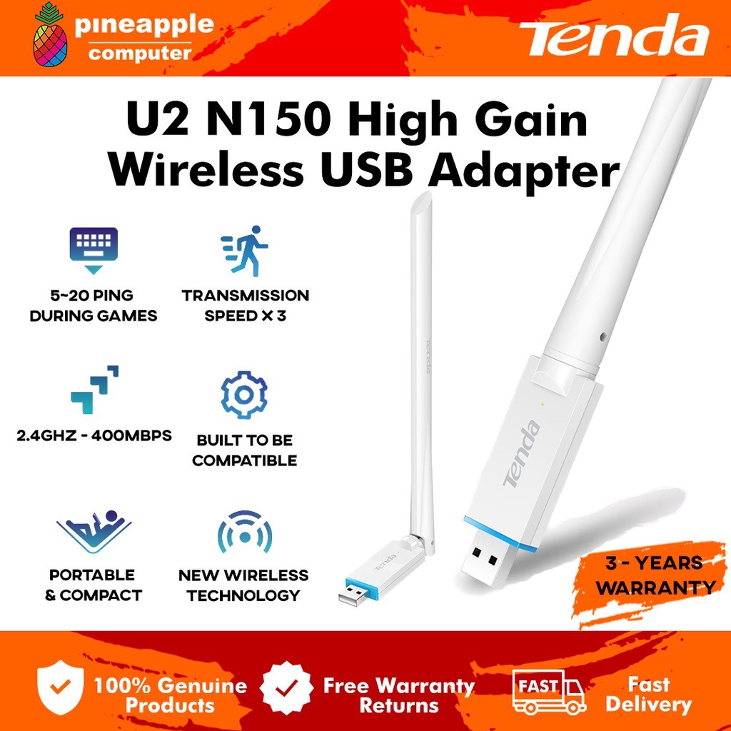 TENDA U2 6dBi High Power USB Wireless WiFi Adapter (Max. 20dBm ...