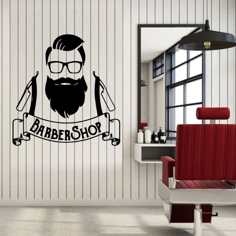 Creative Barber Art Vinyl Wall Sticker For Barber Shop Hairstyle