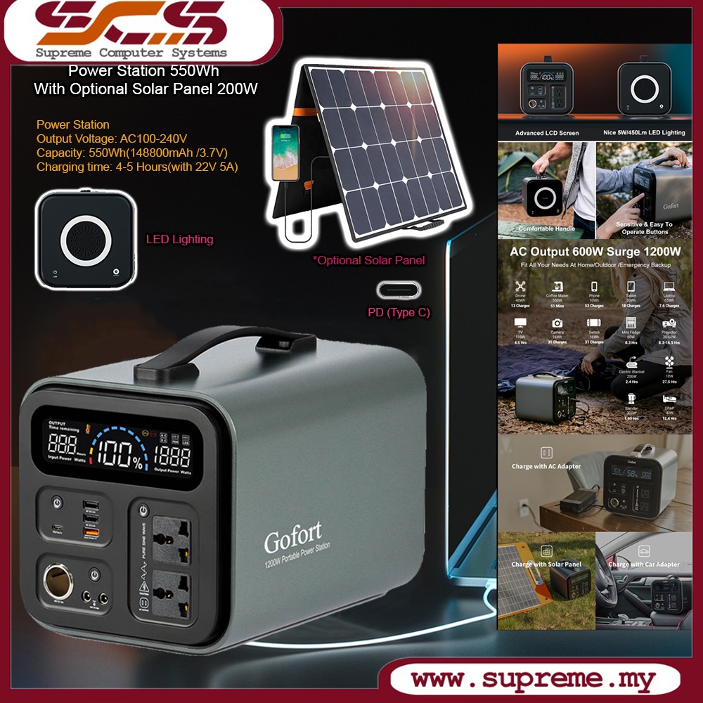 Gofort LED Lighting Power Station 550Wh With Optional Solar Panel 200W ...