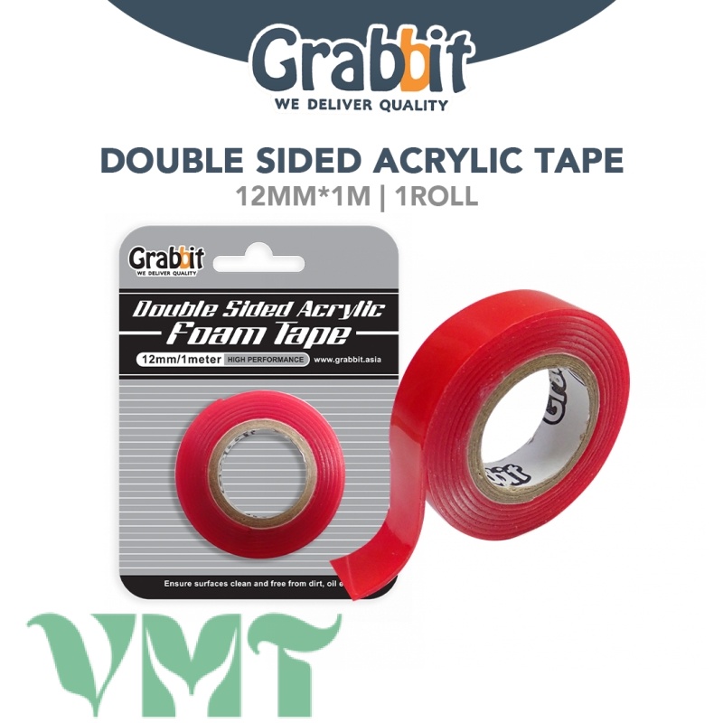 VMT GRABBIT Double Sided Acrylic Foam Tape 12mm*1m [1Roll] | Shopee ...