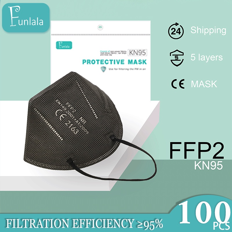 FUNLALA 100Pcs KN95 Protective 5ply 5 Layer Respirator Disposable Face Mask Same Level with N95