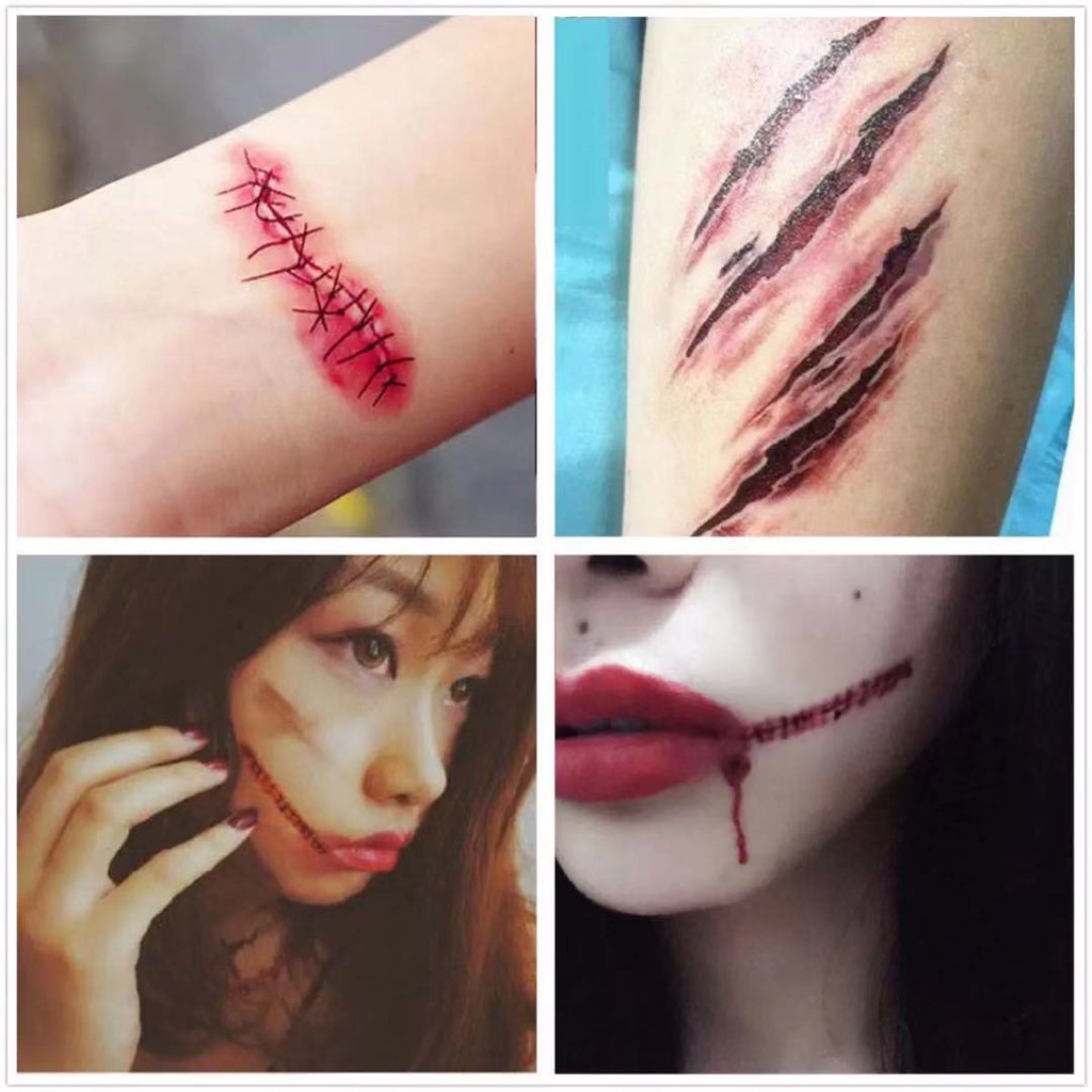 1Pc Halloween Tattoo Stickers / Simulation Horror Bleeding Suture Scars ...