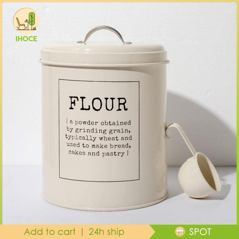 Metal Flour Storage Tin Canister 5 Litres Container 6., Size: 17x20.5cm, White