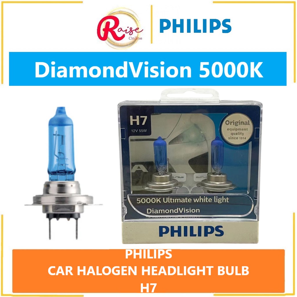 FREE LED T10) Philips H7 Diamond Vision 5000K White Halogen Light Bulbs 12V  55W