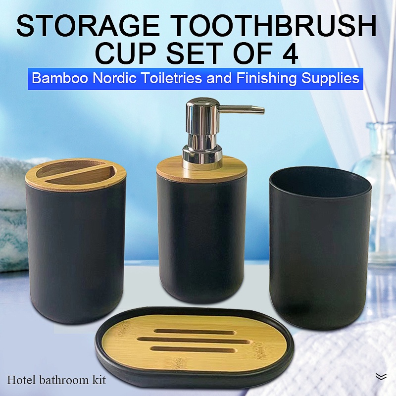 Bathroom Accessories Set Soap Dispenser Bottle Dish Suit Black | Shopee ...