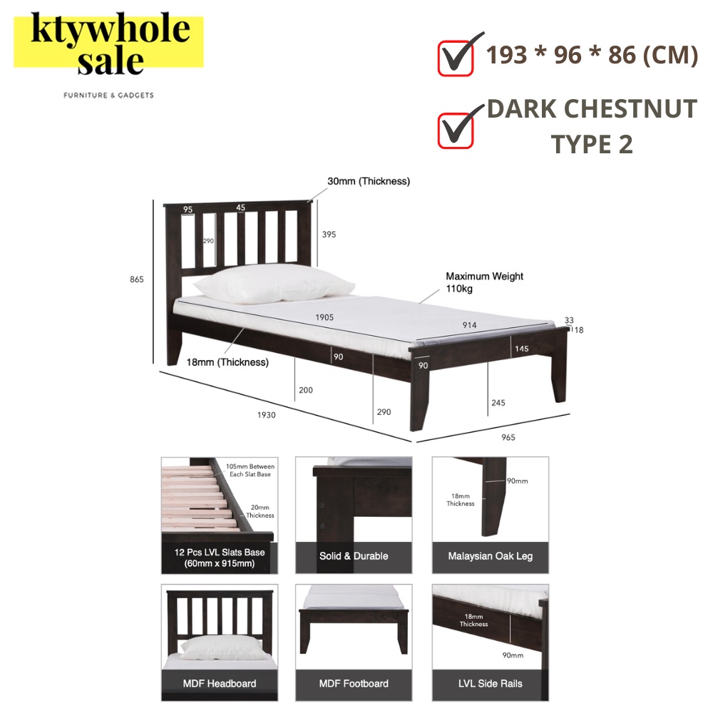 KTY Wooden Single Bed Frame Katil Single Kayu / Wooden Single Bed Frame ...