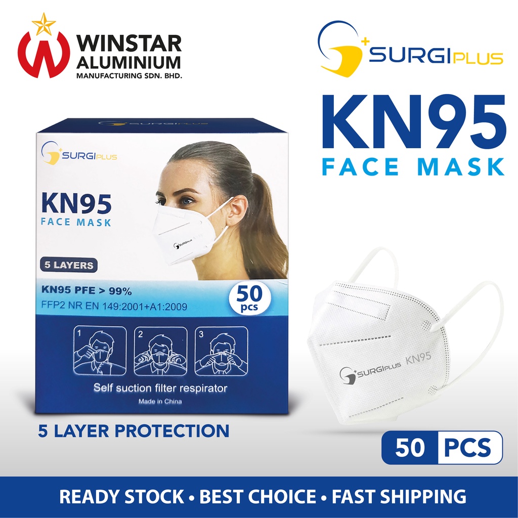 SURGIPLUS KN95 5 Layer Adult Medical Grade Mask KKM Approved 1Pcs