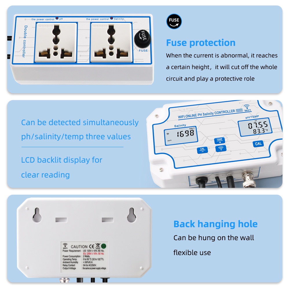 WiFi Tuya PH Salinity Meter Online Controller Seawater SaltWater Tester ...