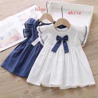 Cute Summer Baby Girls Bow-knot Flare Sleeve Dress Casual Fashion Short 