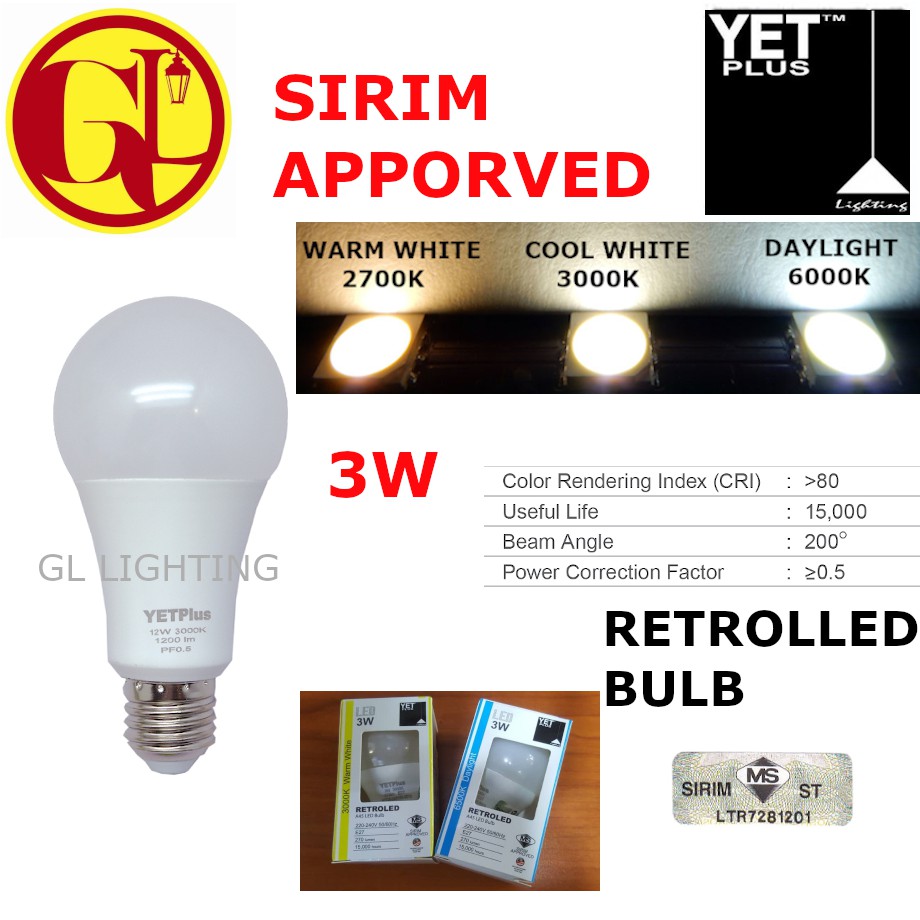 [SIRIM APPROVED]3W LED BULB YET PLUS E14 E27 RETROLED WARM WHITE 3000K ...