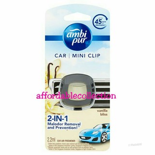 Ambi Pur Air Freshener Vanilla Bliss Car Mini Clip 2.2ml (Ambipur car auto  odor eliminator perfume, pewangi kereta)