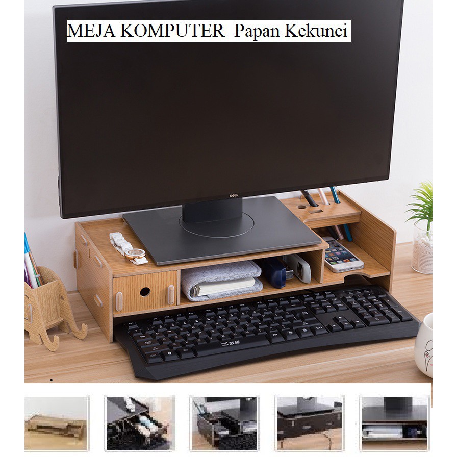 DIY MEJA KOMPUTER Papan Kekunci Wooden Office Rack Desktop Desk ...