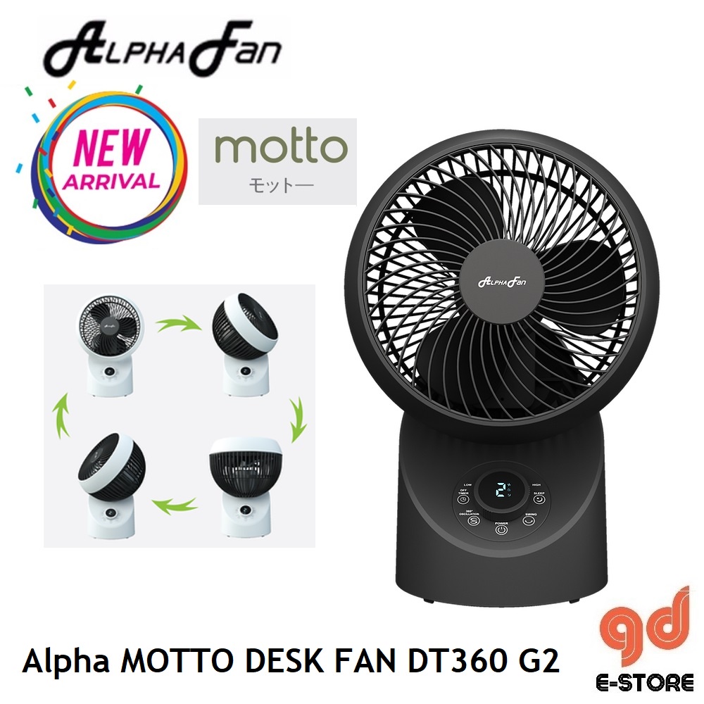 Alpha Motto DT360/7 G2 Desk Fan 360 7'' - 4 Speed Remote Black DT360G2 ...