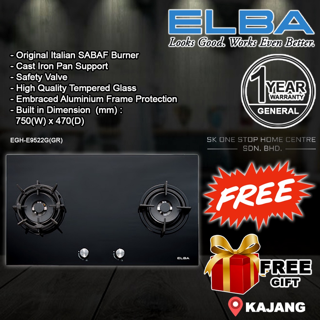 ELBA EGHE9522G(GR) 5.0kW 2 Burner Built In Glass Hob / Gas Stoves
